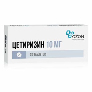Цетиризин-озон Таблетки покрытые оболочкой 10 мг 30 шт цетиризин табл 10 мг 20 озон