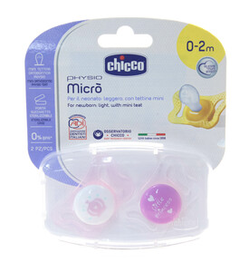 Chicco Пустышка силиконовая Micro для девочек 0-2 месяцев 2 шт фото