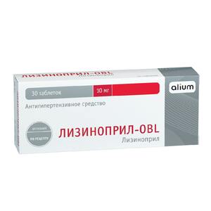 Лизиноприл-OBL Таблетки 10 мг 30 шт лизиноприл obl таблетки 20 мг 30 шт