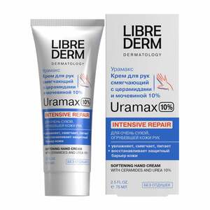 Librederm Uramax Крем смягчающий для рук с церамидами и мочевиной 10% 75 мл смягчающий крем для ног librederm uramax с церамидами и мочевиной 25% 75 мл