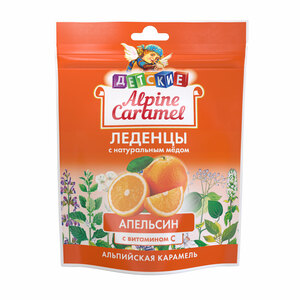 Альпийская карамель Леденцы детские с натуральным мёдом и витамином С апельсин 75 г