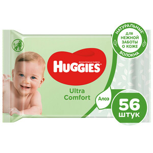 цена Huggies Ultra Comfort Влажные Салфетки Алоэ 56 шт