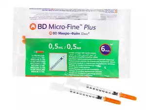 Шприц инсулиновый BD Micro-Fine Plus 0,5 мл U-100 0,25 мм (31G) х 6 мм 10 шт