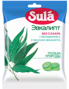 Sula Эвкалипт Леденцы без сахара с витамином С и маслом эвкалипта 60 г