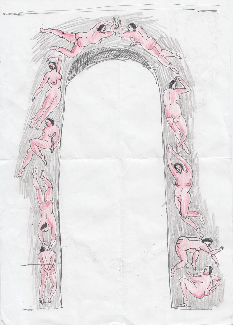 Эскиз Алисы Горшениной к росписи арки около тагильского худграфа