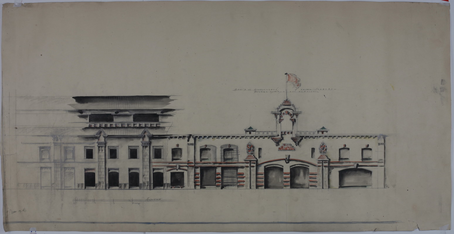 Фрагмент главного фасада Кустарного павильона. Центральная часть