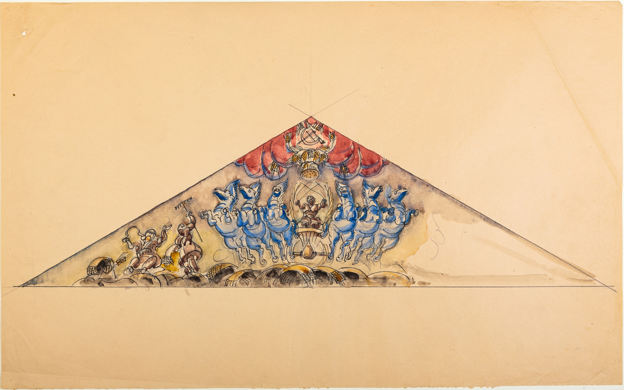 Эскиз росписи фронтона конюшен павильона «Животноводство»