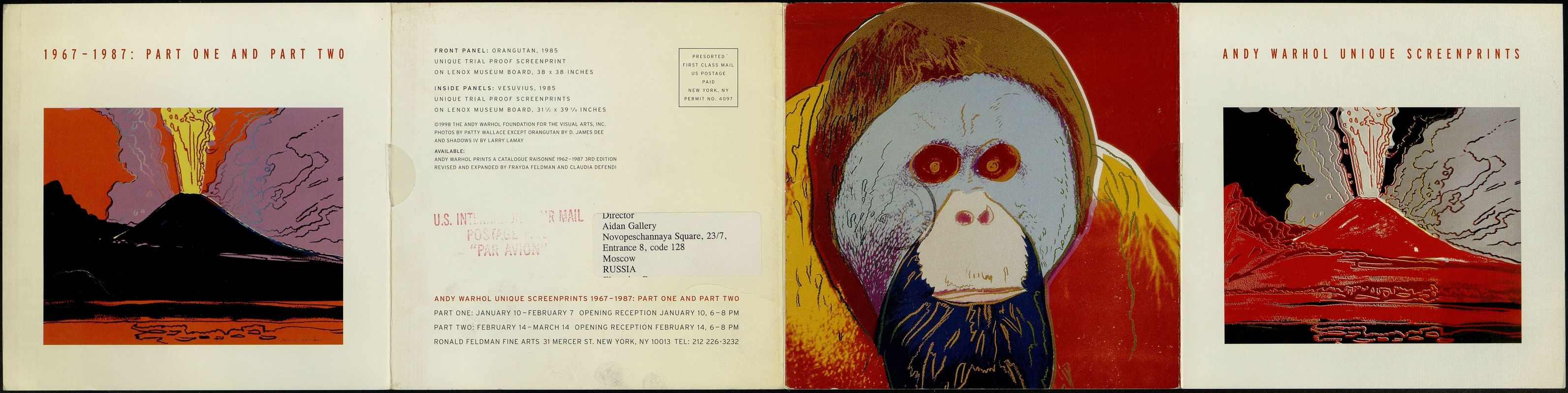 Пригласительный билет Айдан Салаховой на выставку «Unique Screenprints 1967–1987: Part I and Part II»