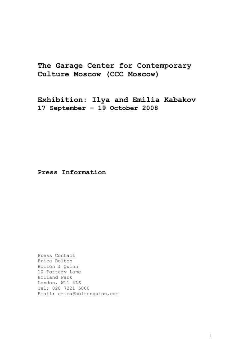 The Garage Center for Contemporary Art Moscow. Exhibition: Ilya and Emilia Kabakov