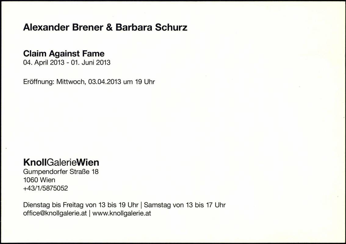 Alexander Brener and Barbara Schurz. Claim against fame