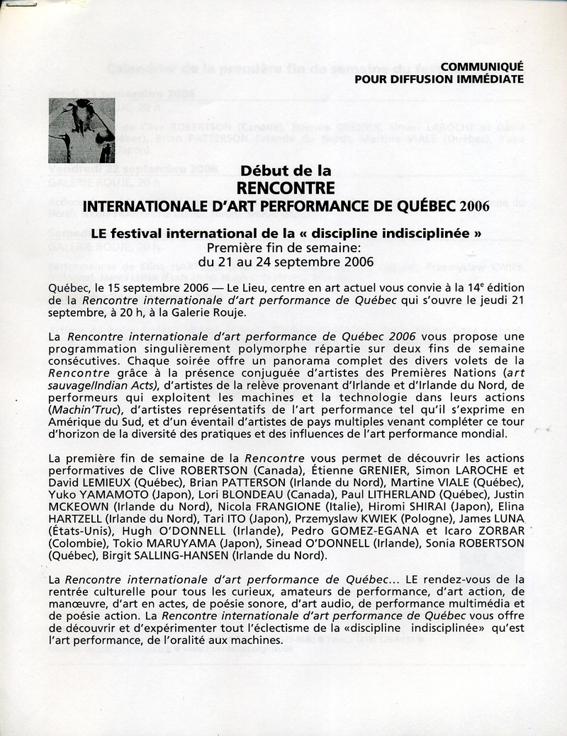Recontre International d'Art Performance de Quebec 2006