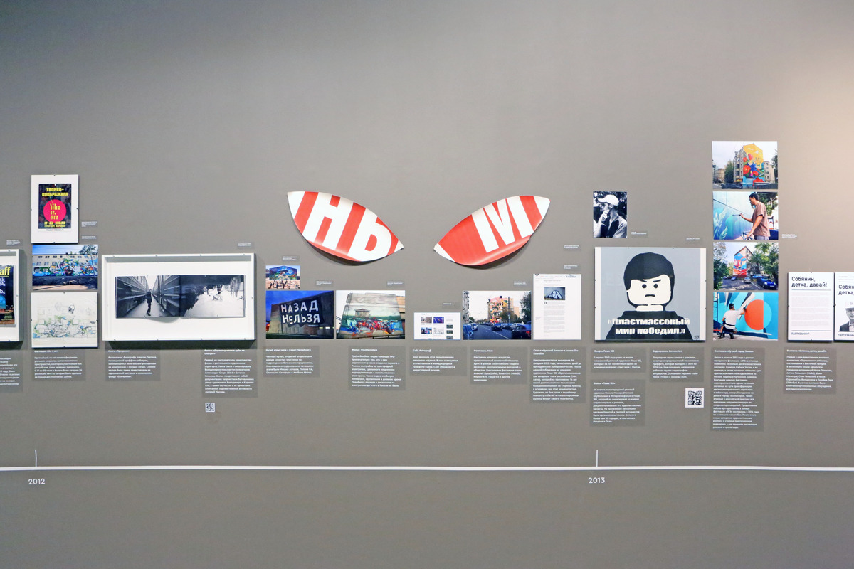 Экспозиция выставки «Уличное искусство в России с 1980‑х по 2010‑е»
