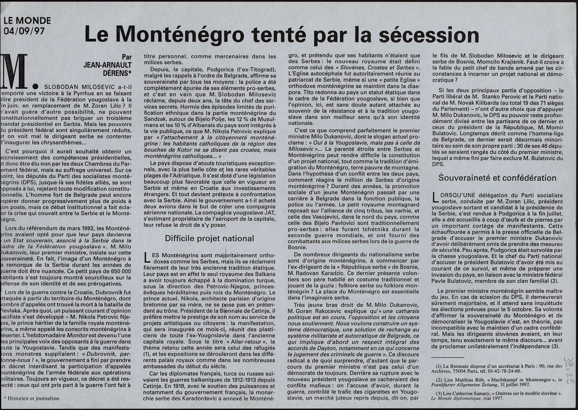 Le Montenegro tente par la secession